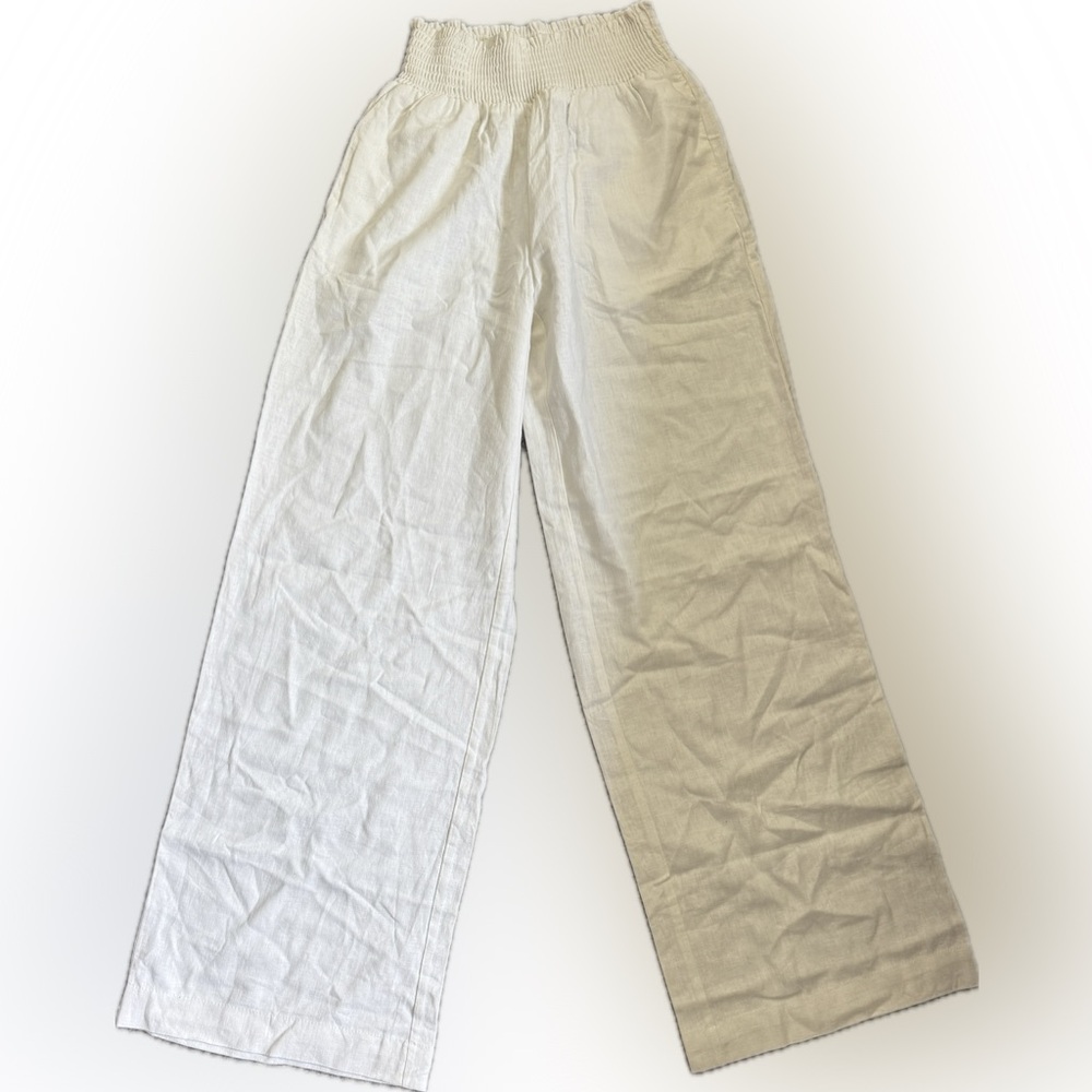 Love Tree White Wide-Leg  Linen Blend Pants